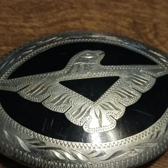 Men's Thunderbird Buckle German Silver & Onyx